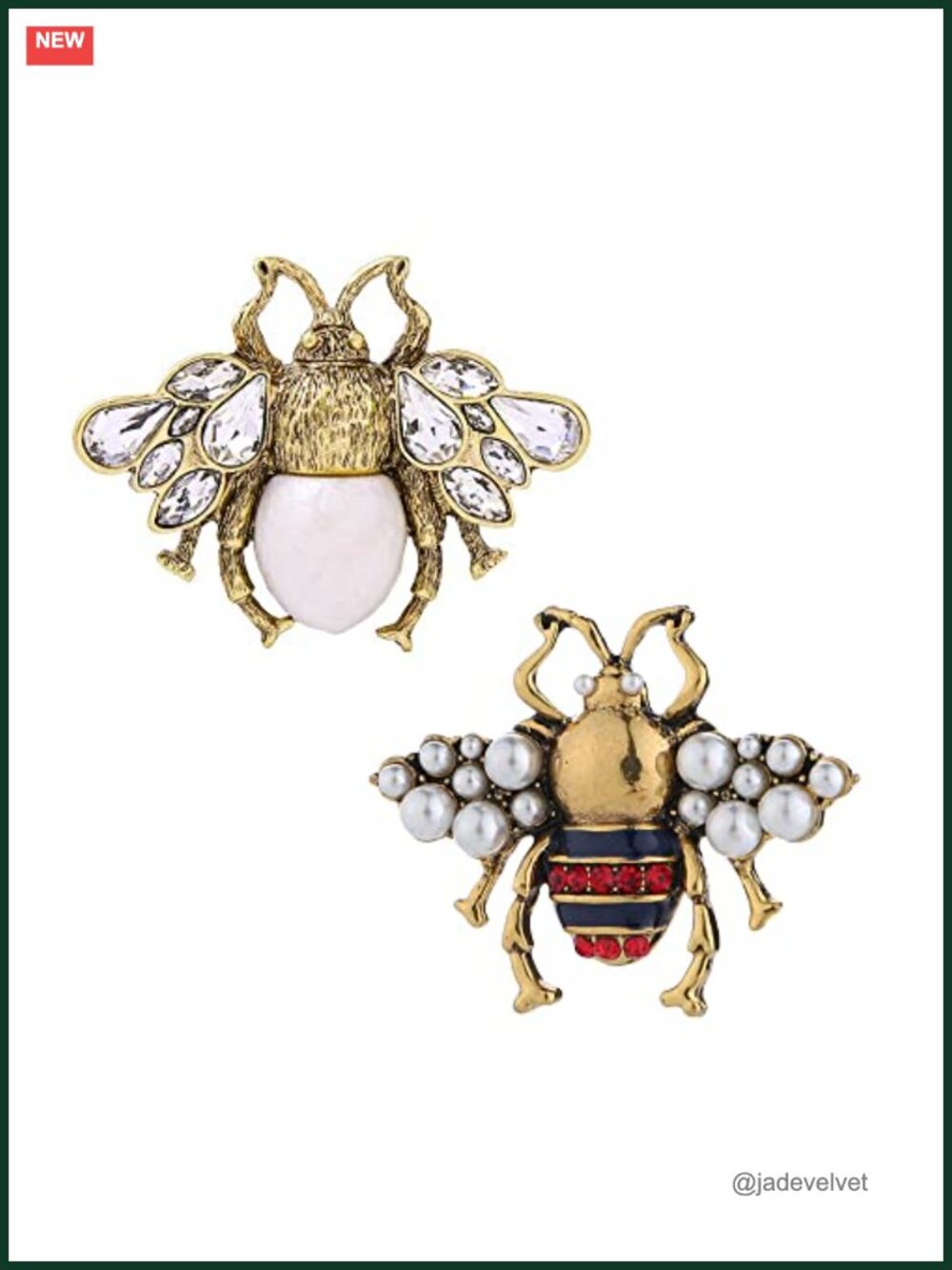 Vintage Simulated Rhinestone Pearl Bee Brooch Pin Set